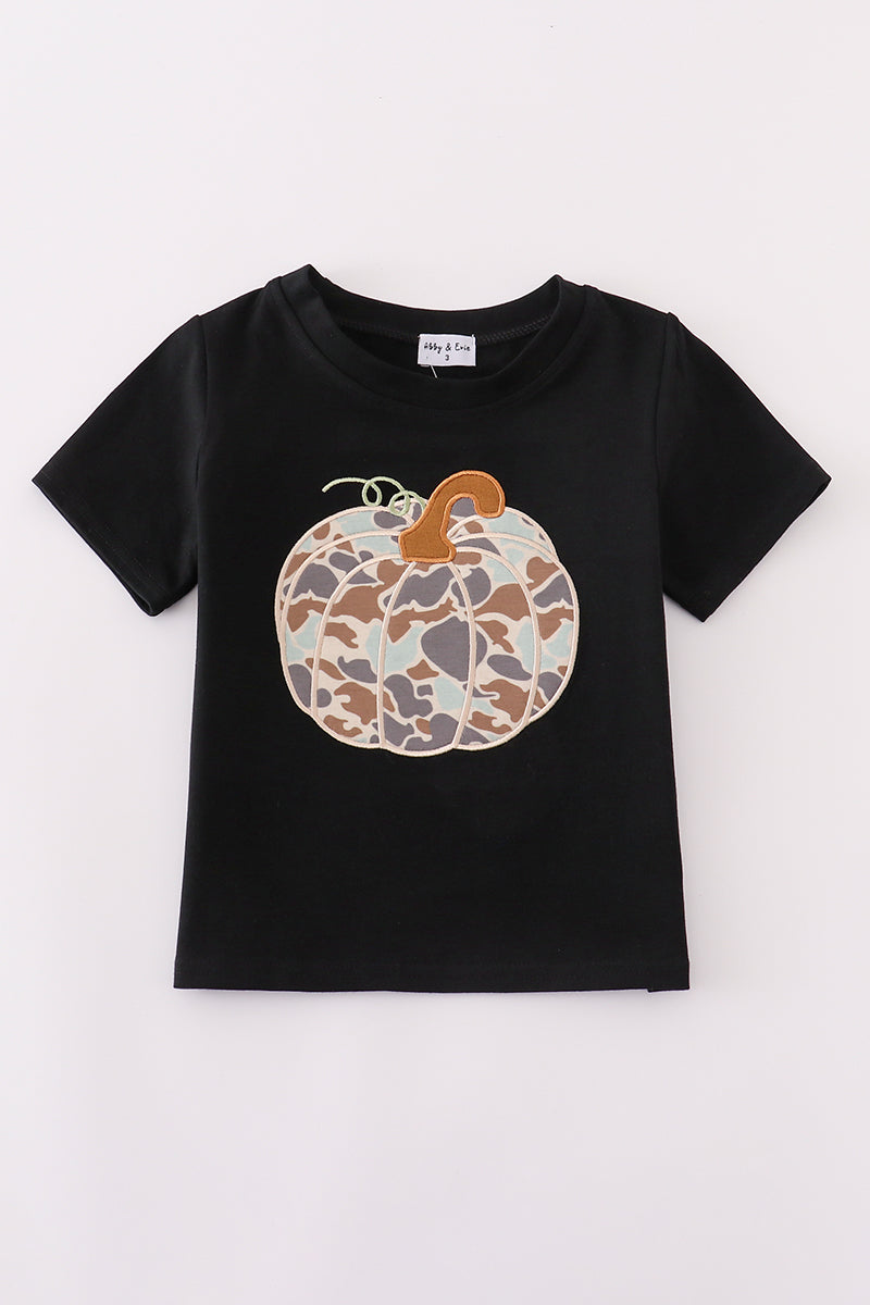 Black Camouflage Pumpkin Applique Boy Top Honeydew
