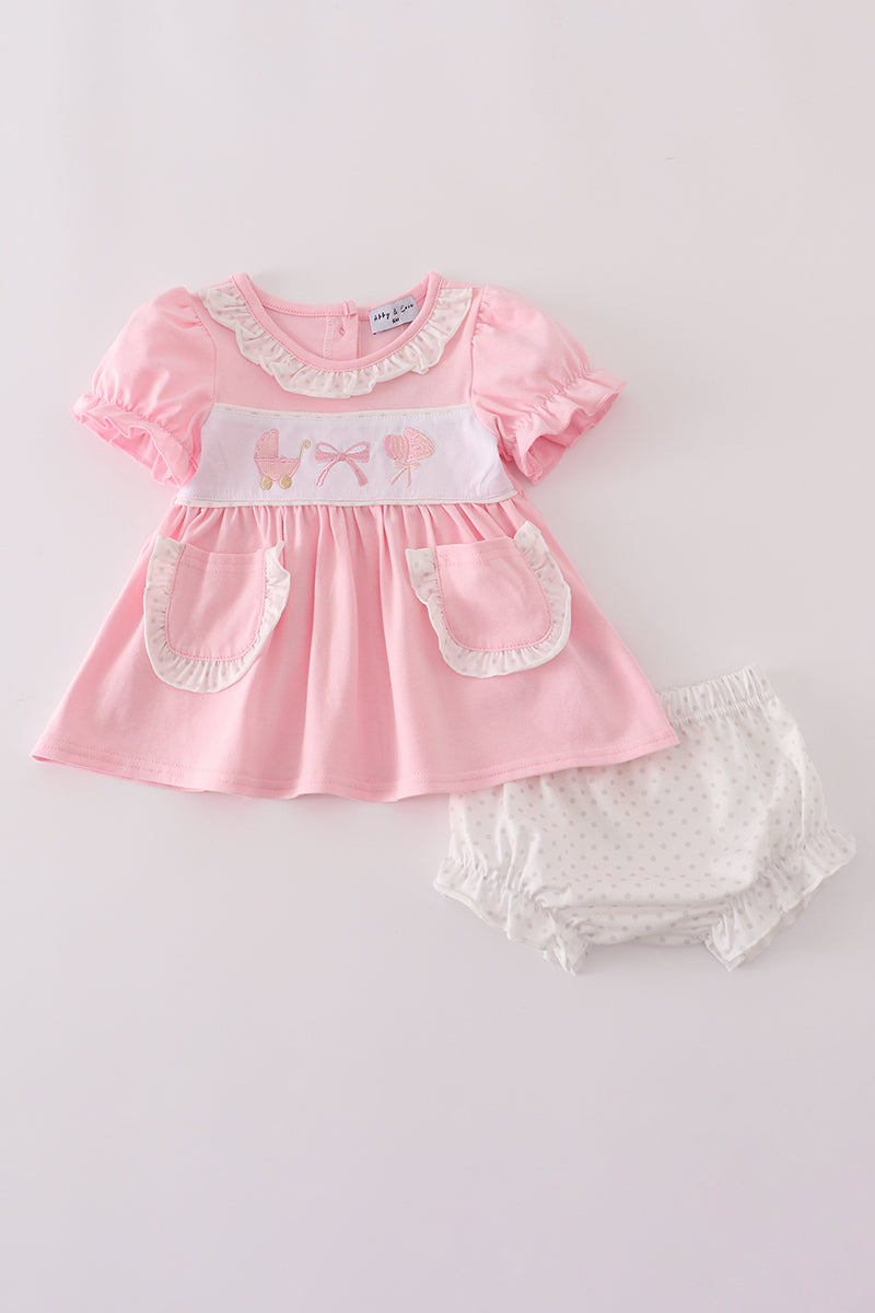 Pink Bow Embroidery Bloomer Set Honeydew