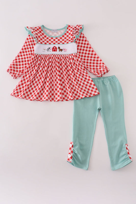 Red Farm Smocked Ruffles Pants Set Honeydew
