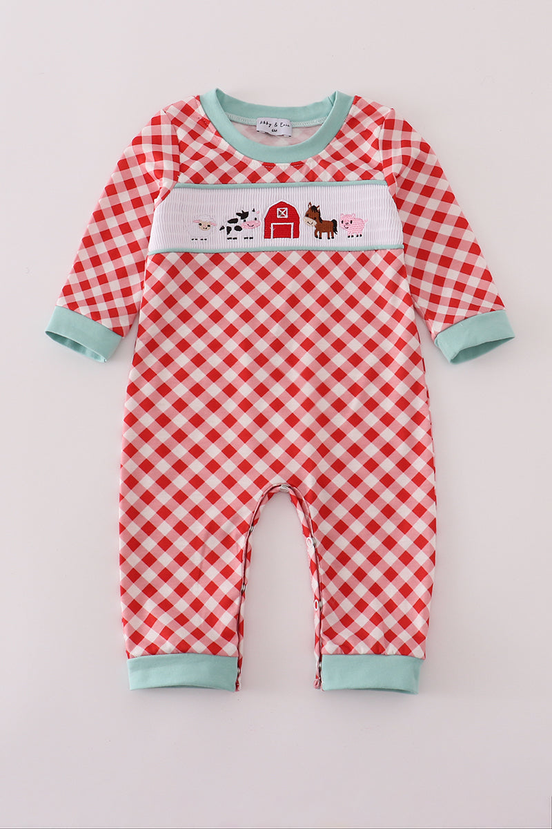 Red Farm Smocked Boy Romper Honeydew