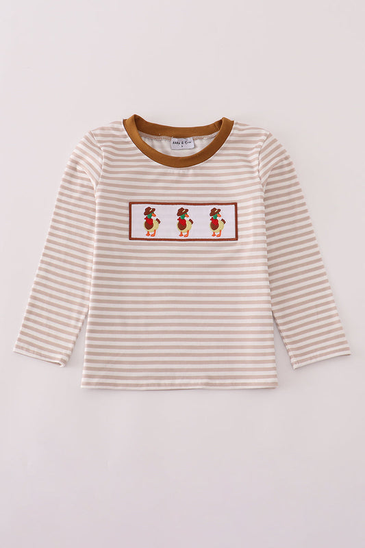 Brown Stripe Duck Embroidery Top Honeydew
