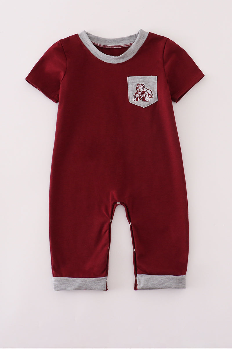 Maroon Mississippi Embroidery Romper Honeydew
