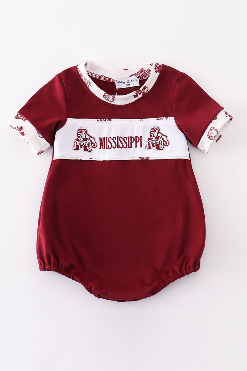 Maroon Mississippi Embroidery Boy Bubble Honeydew