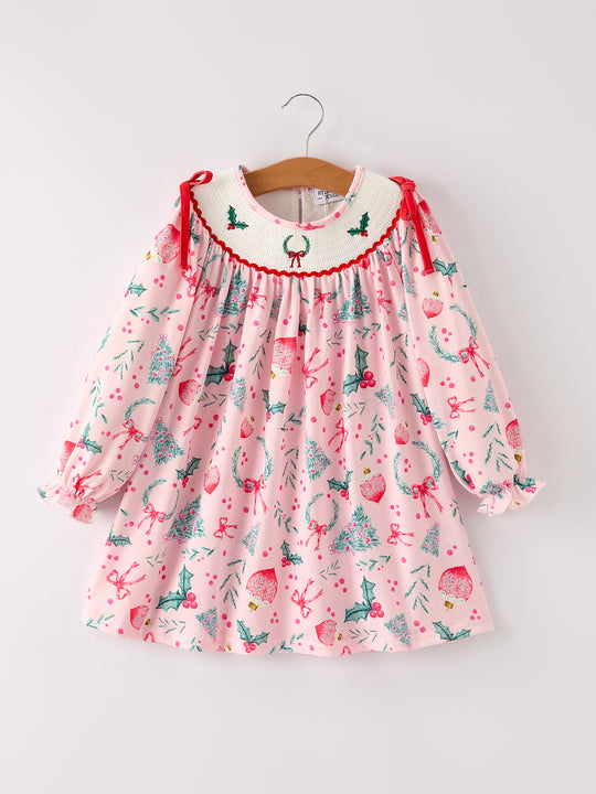 Winter Christmas Smocking Embroidery Colorful Girl Dress Rylee Faith