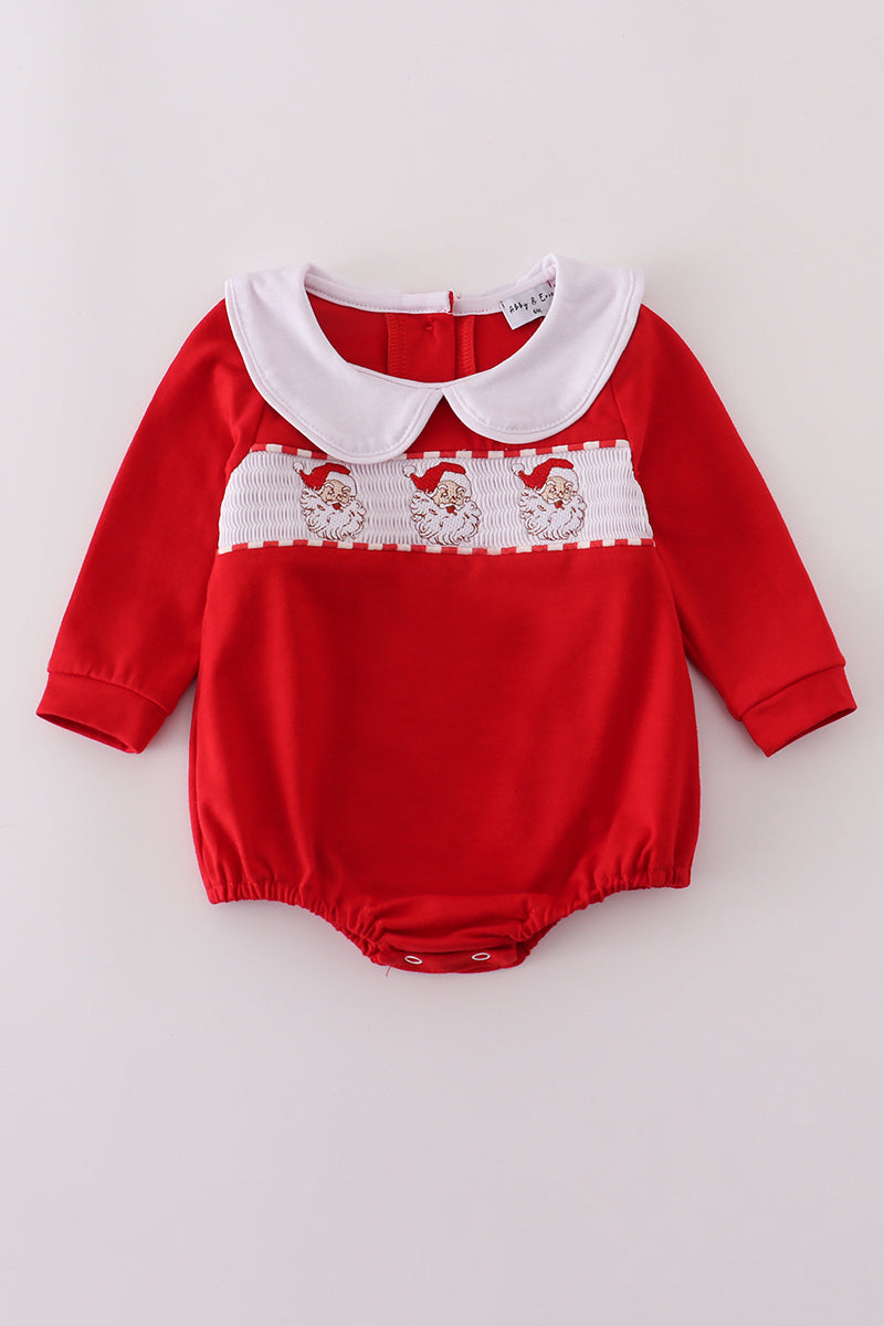 Red Santa Claus Smocked Boy Bubble Honeydew
