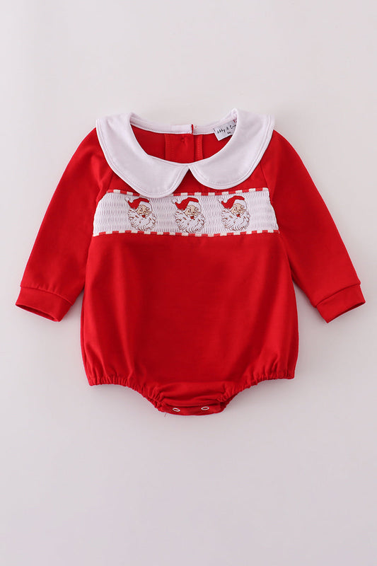 Red Santa Claus Smocked Boy Bubble Honeydew