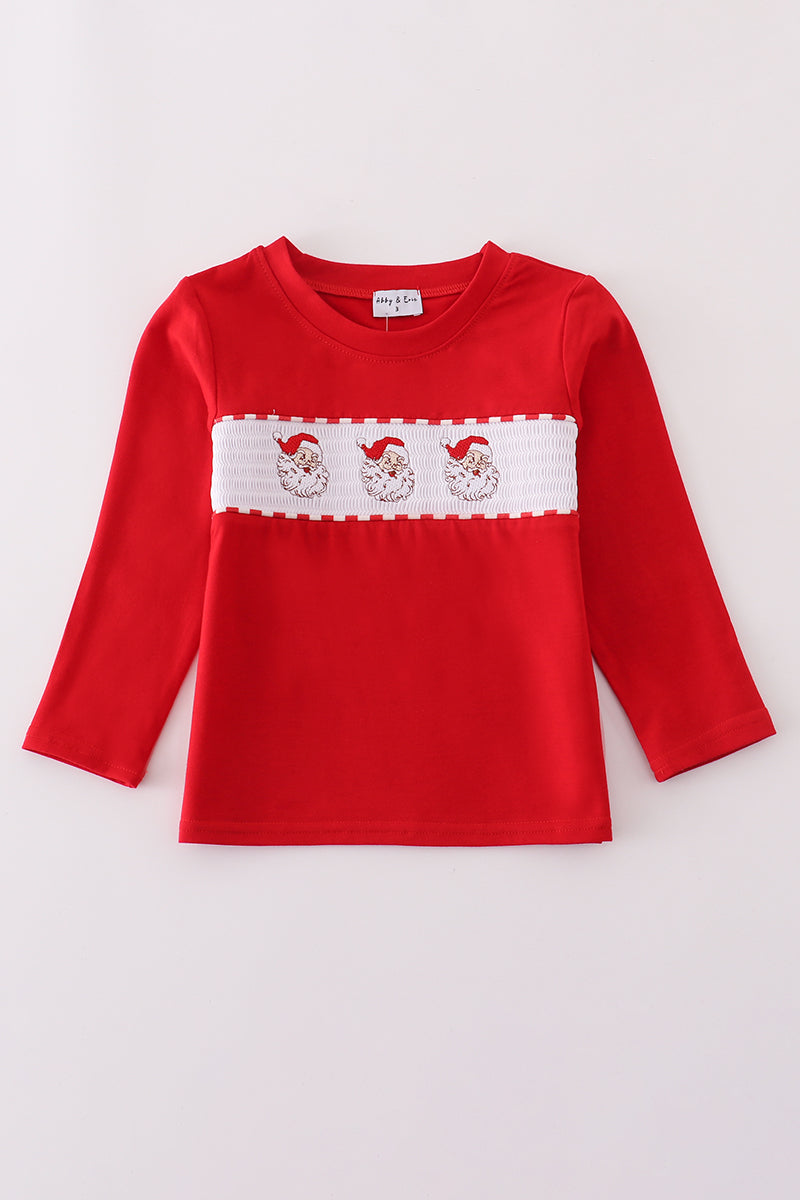Red Santa Claus Smocked Boy Top Honeydew