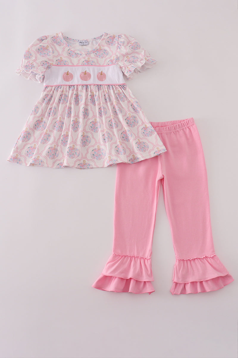 Pink Pumpkin Coquette Embroidery 2 Pc Pants Set Honeydew