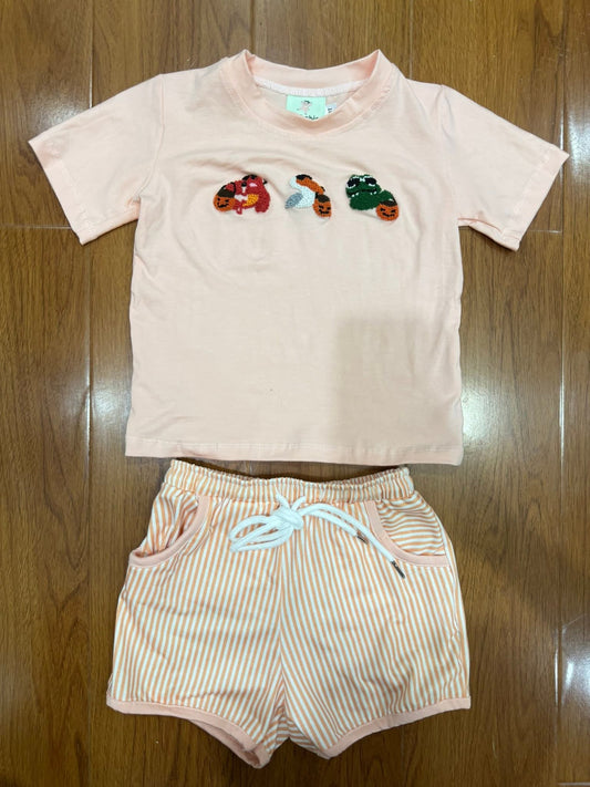 Coastal Halloween French Knot Boy Short Set Ambabie