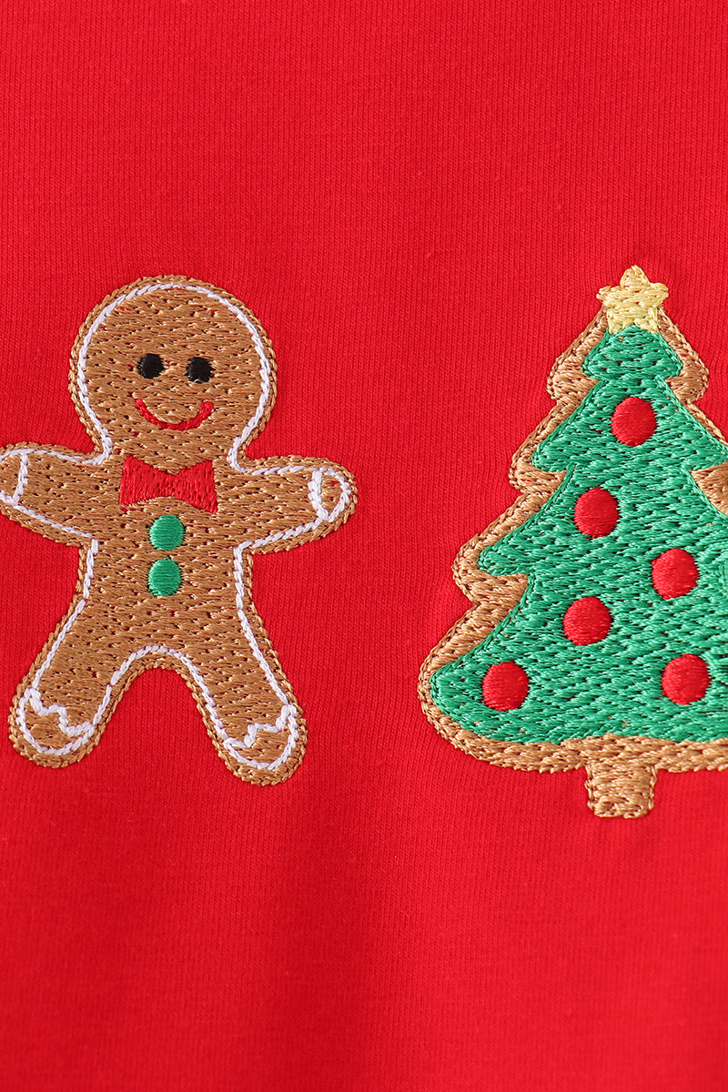Red Gingerbread Tree Embroidery 2 Pc Pants Set Honeydew