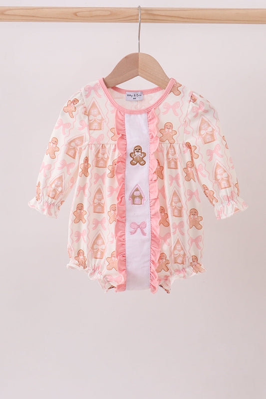 Pink Gingerbread Embroidery Ruffle Girl Bubble Honeydew