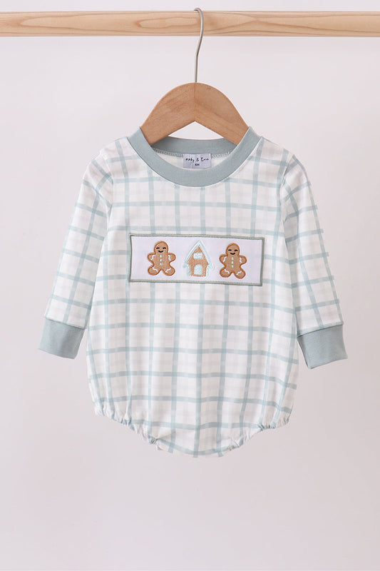 Blue Gingerbread Embroidery Boy Bubble Honeydew