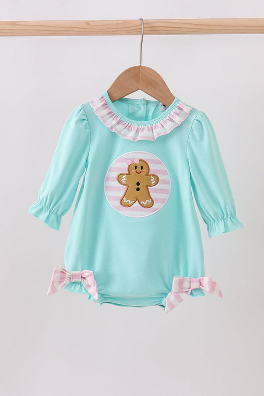 Blue Gingerbread Applique Ruffle Bubble Honeydew