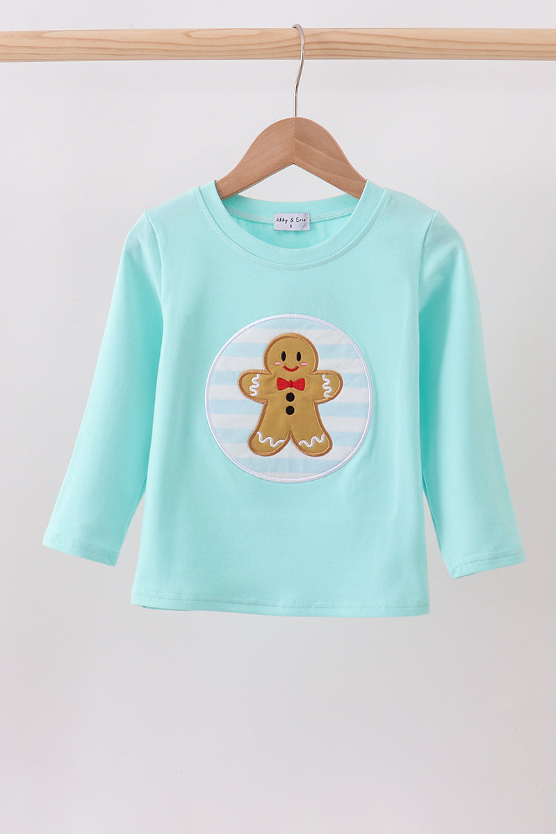 Blue Gingerbread Applique Boys Shirt Honeydew