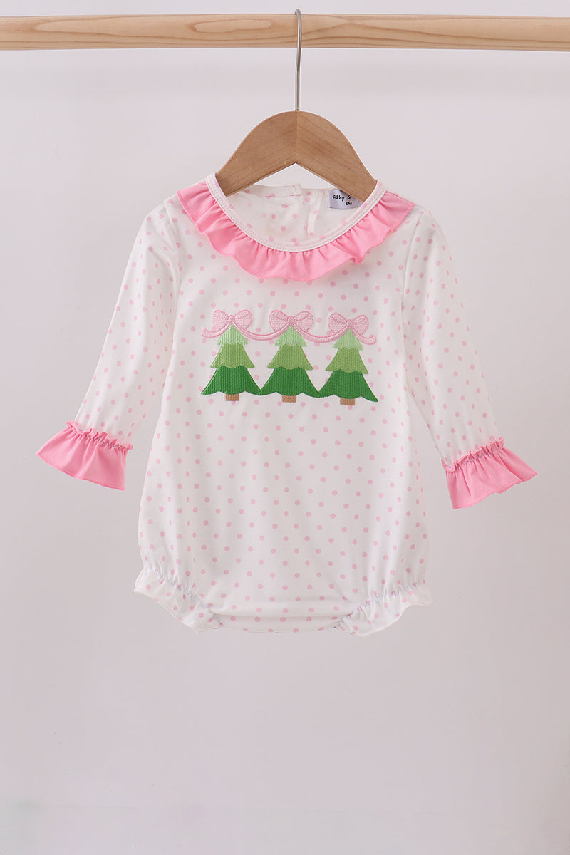 Pink Christmas Tree Embroidery Ruffle Bubble Honeydew