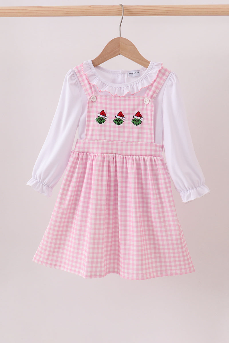 Pink Mean One Embroidery Girls 2 Pc Set Honeydew