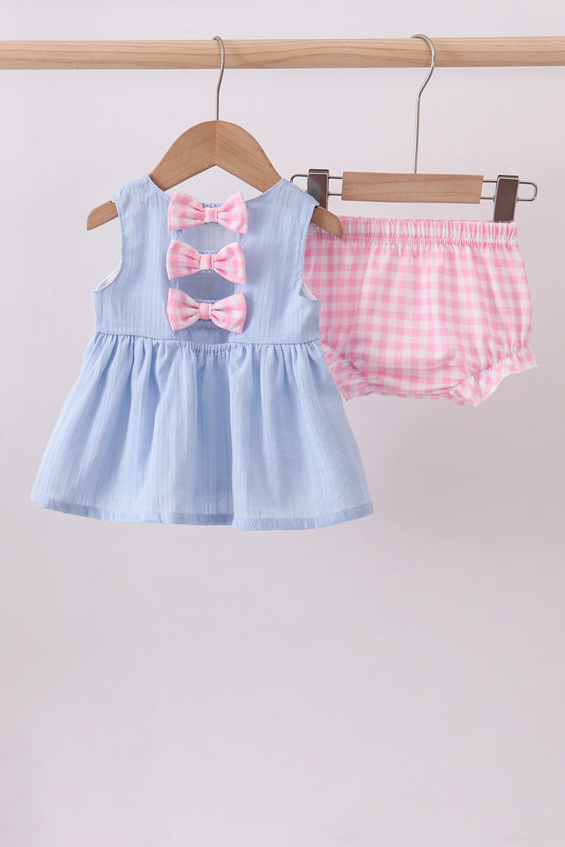 Blue Sailboat Embroidery Jacquard Ruffle Bloomer Set Honeydew