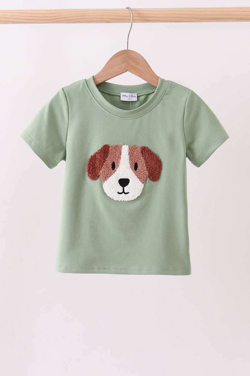 Green Stripe Puppy French Knot Shirt Honeydew