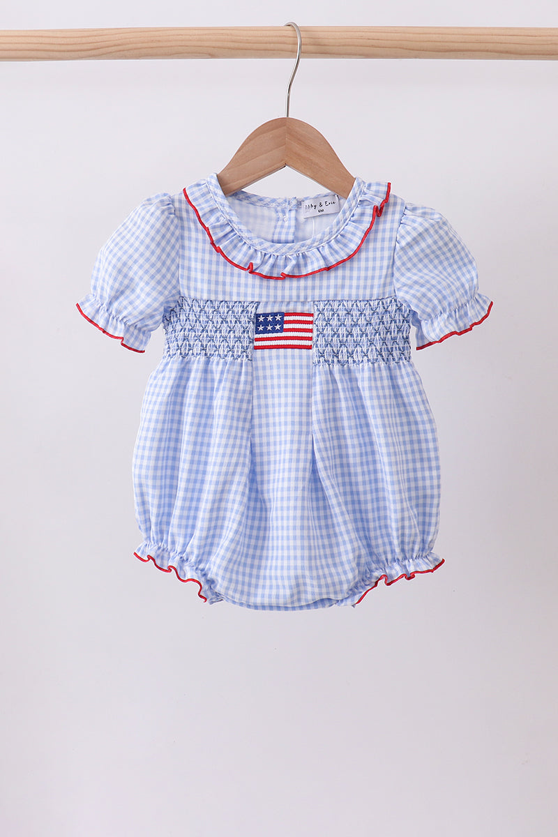 Blue Flag Smocked Ruffle Bubble Honeydew