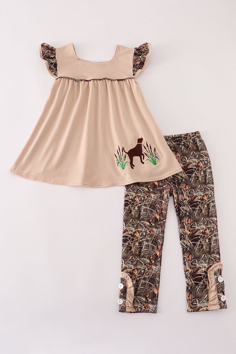 Camoflauge Hound Embroidery Girl 2 Pc set Honeydew
