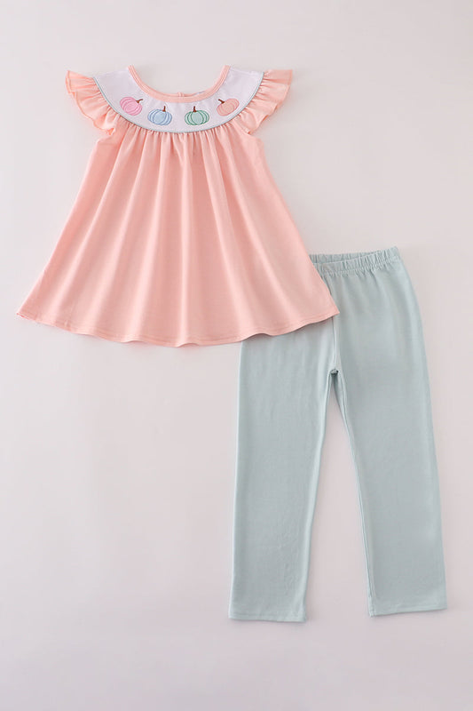 Pink Embroidery Pumpkin Girl Pants Set Honeydew