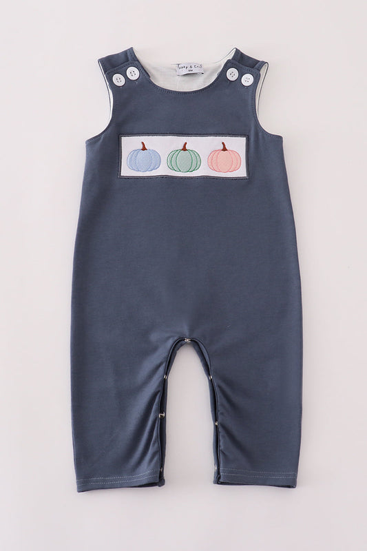 Blue Embroidery Three Pumpkins Boy JonJon Honeydew