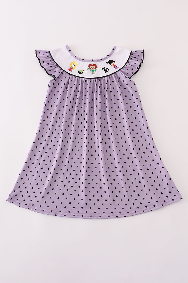 Purple Halloween Dot HP Witch Embroidery Dress Honeydew