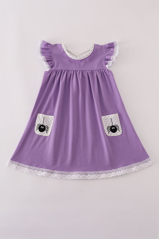 Purple Spider Embroidery Ruffle Dress Honeydew