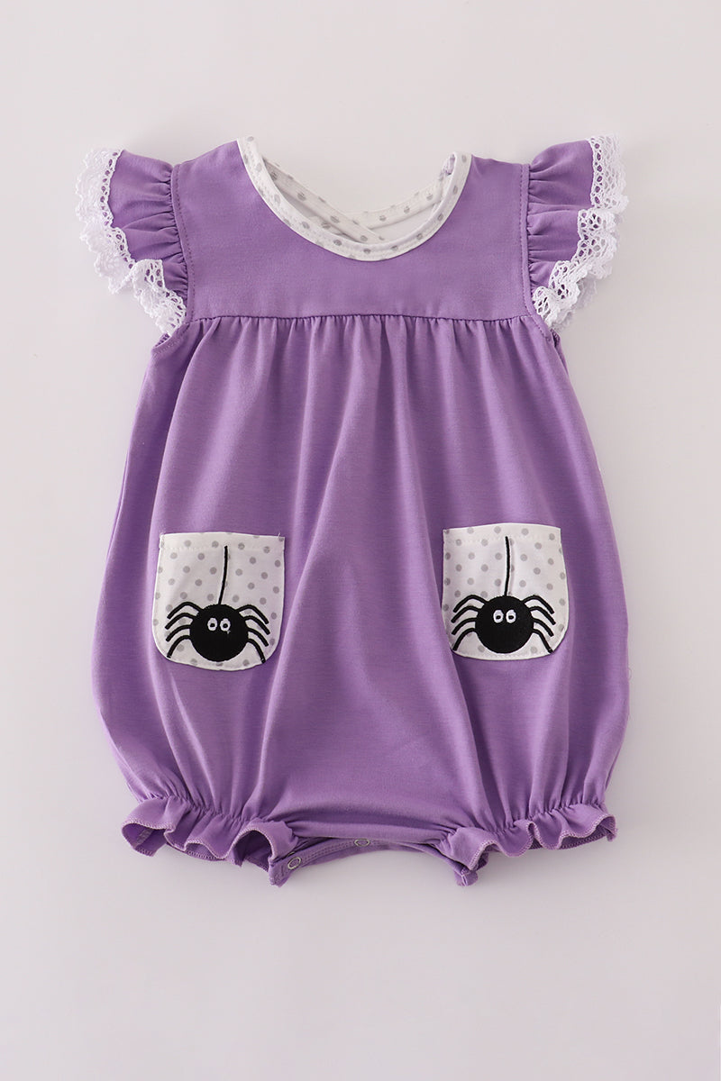 Purple Spider Embroidery Girl Romper Honeydew