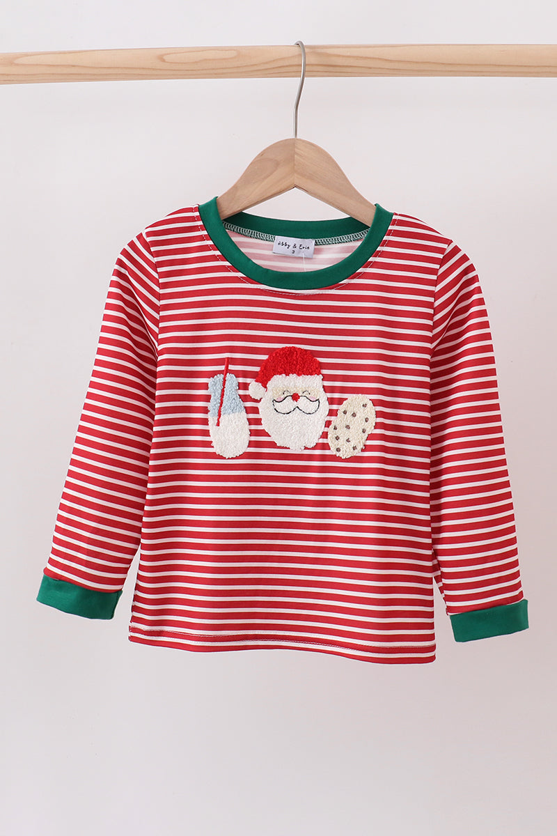 Red Stripe Santa Milk Cookie French Knot Boy Shirt Honeydew