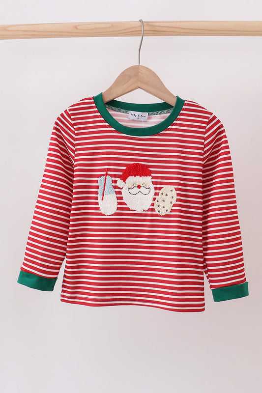 Red Stripe Santa Milk Cookie French Knot Boy Shirt Honeydew