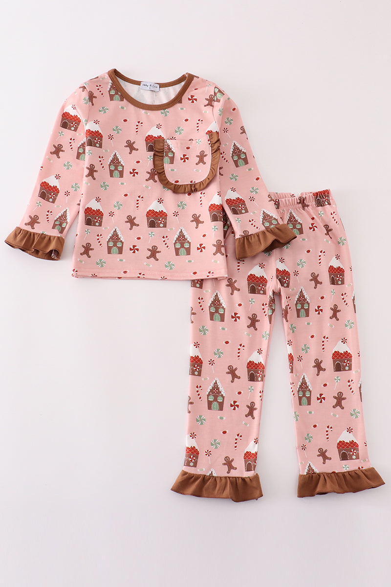 Pink Christmas Gingerbread Girl Pants Set Honeydew