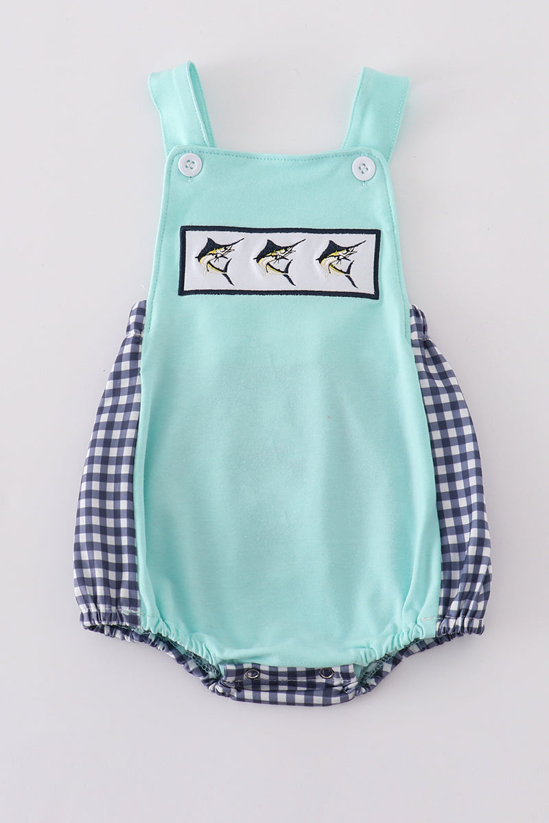 Blue Swordfish Embroidery Boy Bubble Honeydew