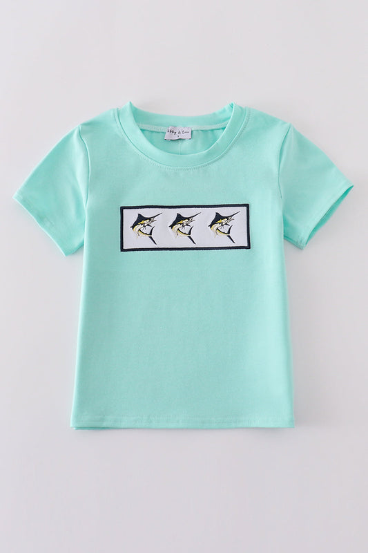 Blue Swordfish Embroidery Boy Top Honeydew