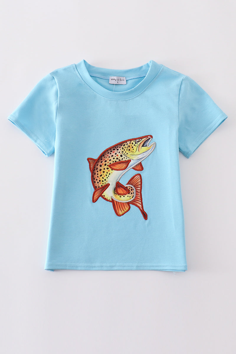 Blue Fish Applique Boy Shirt Honeydew