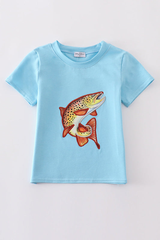 Blue Fish Applique Boy Shirt Honeydew