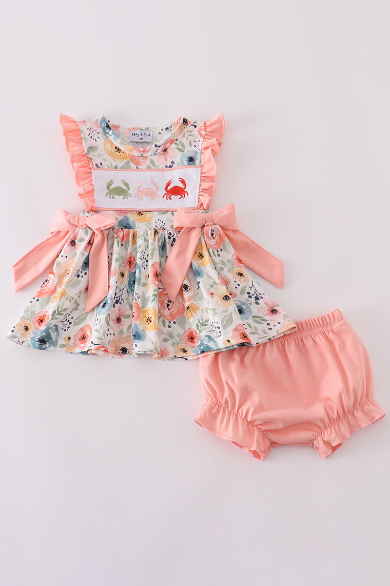 Floral Crab Ruffle Embroidery Bloomer Set - preorder Honeydew