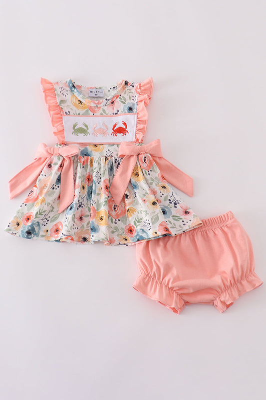 Floral Crab Ruffle Embroidery Bloomer Set - preorder Honeydew