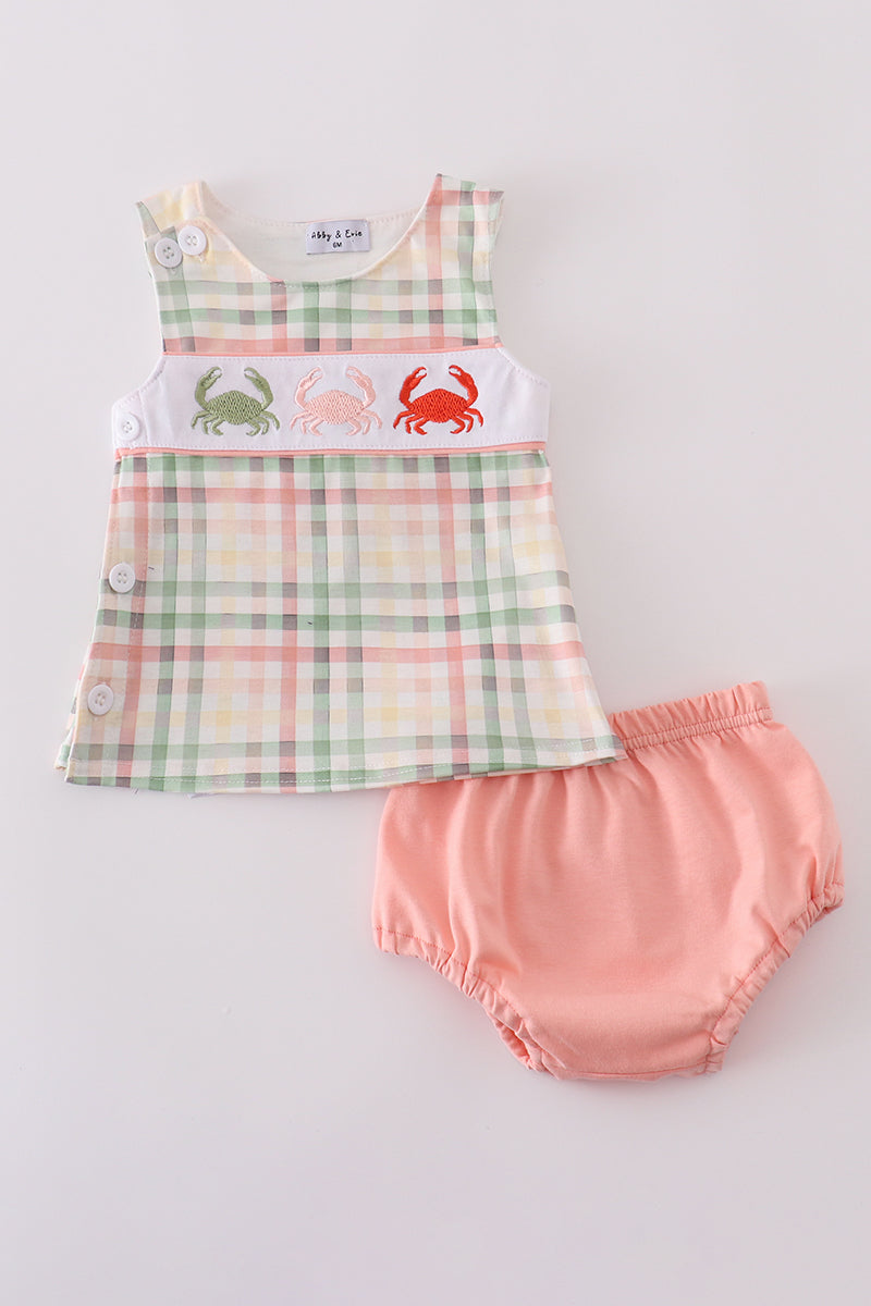 Plaid coral crab boy diaper set Honeydew