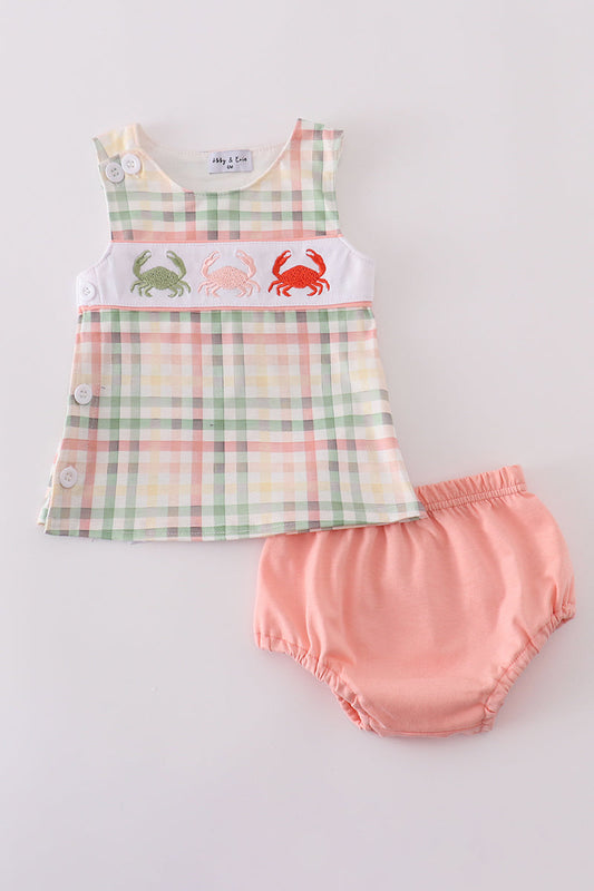 Plaid coral crab boy diaper set Honeydew