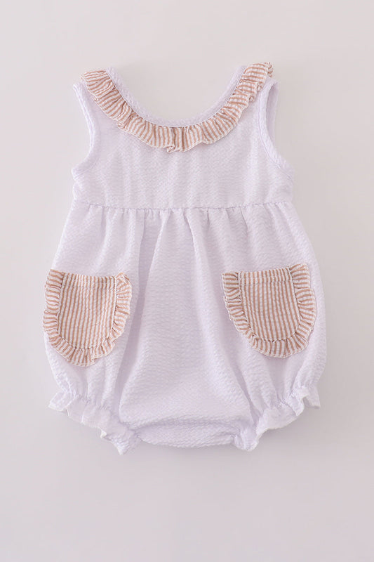 Brown White Seersucker Stripe Girl Bubble Honeydew