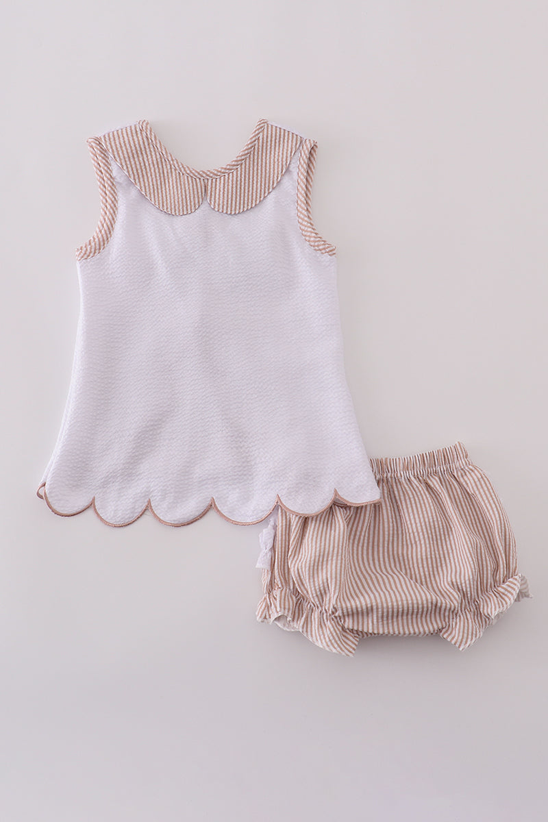 Brown White Seersucker Ruffle Bloomer Set Honeydew