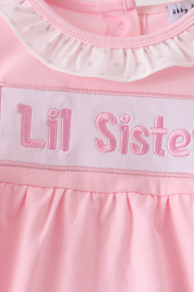 Pink Little Sister Embroidery Girl Bubble Honeydew