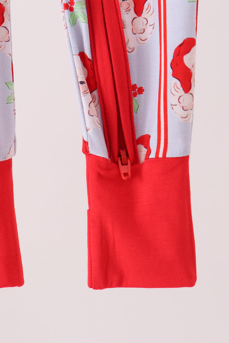 Blue Stripe Santa Claus Boy Bamboo Romper Honeydew