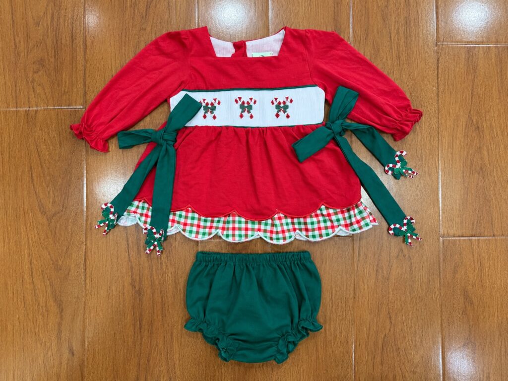 Hand Smocked Red Candy Cane Bloomer Set Ambabie