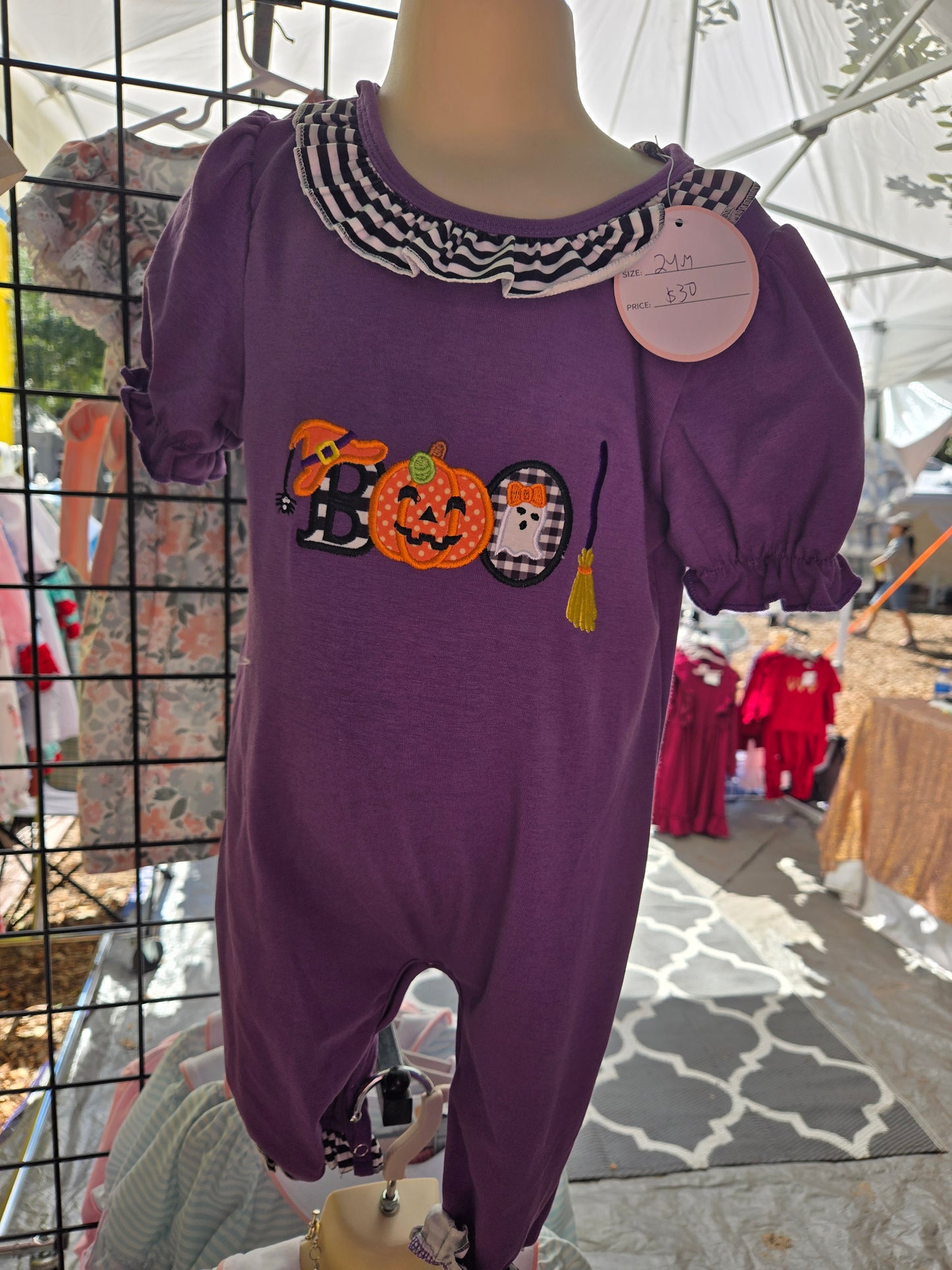 Purple Halloween BOO Girl Romper Honeydew