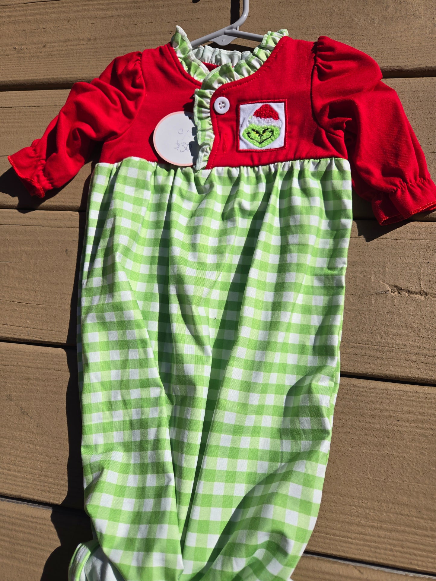 Red Christmas Mean One French Knot Baby Gown Honeydew