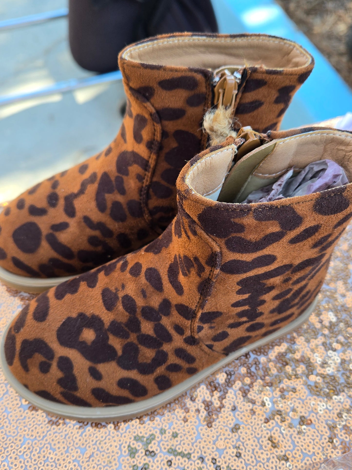 Leopard Zip Boots Honeydew