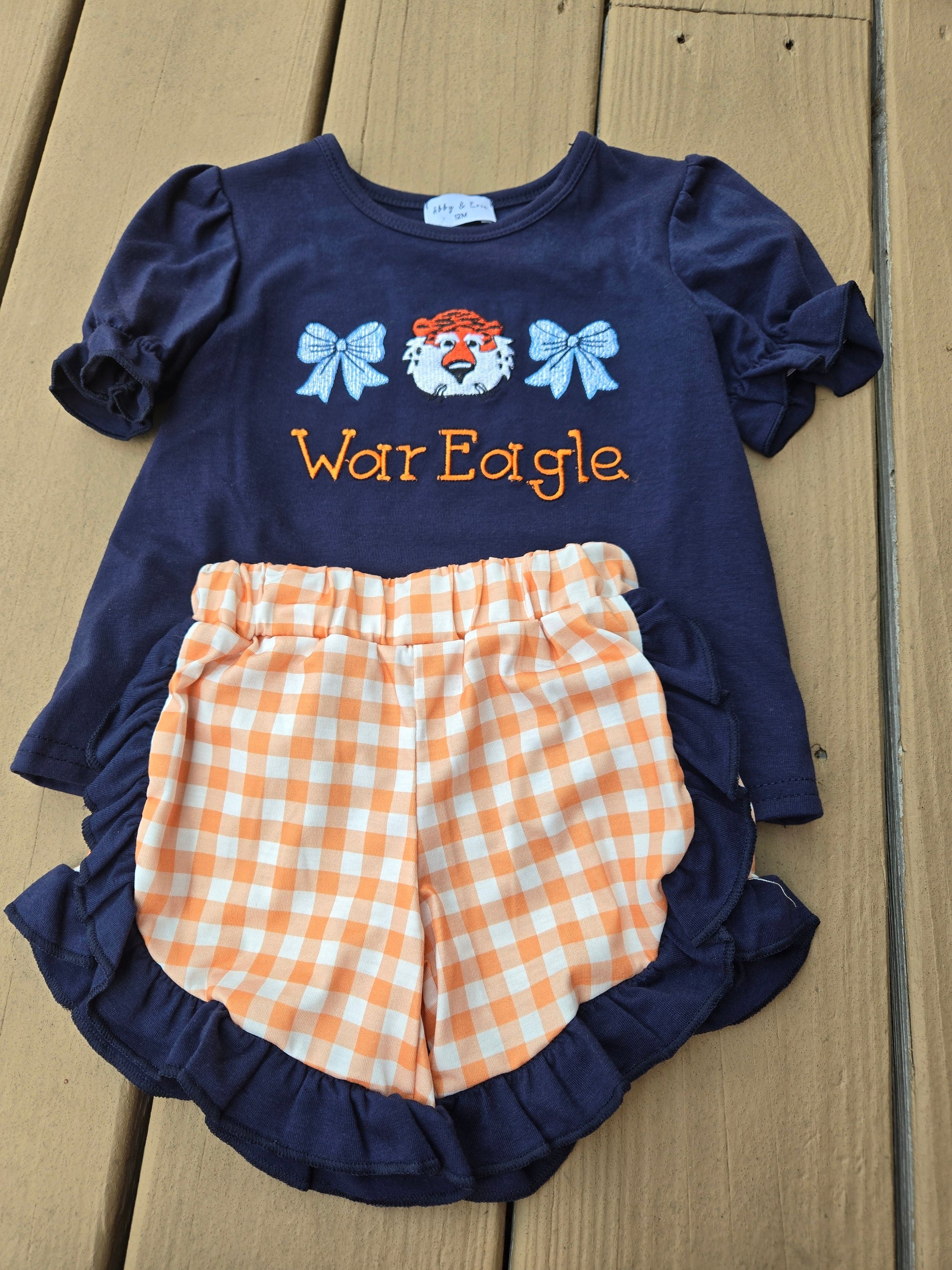 Navy Auburn Embroidery Girl Short Set Honeydew