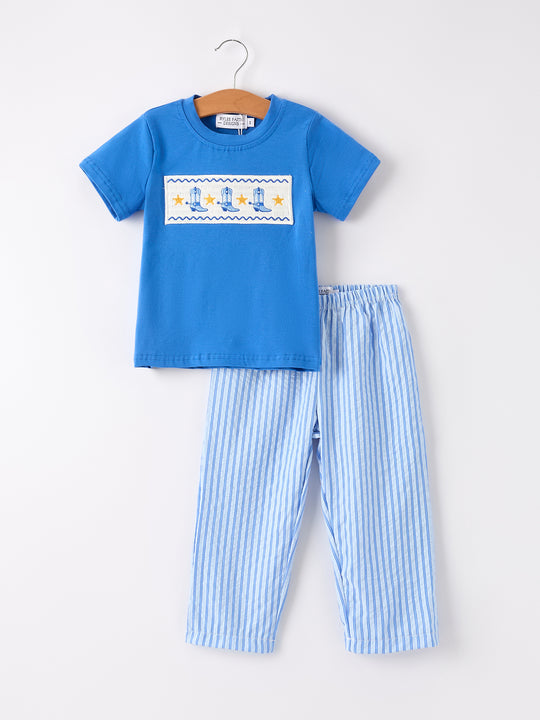 Autumn Blue Striped Boy's Cowboy 2 Pc Set Rylee Faith